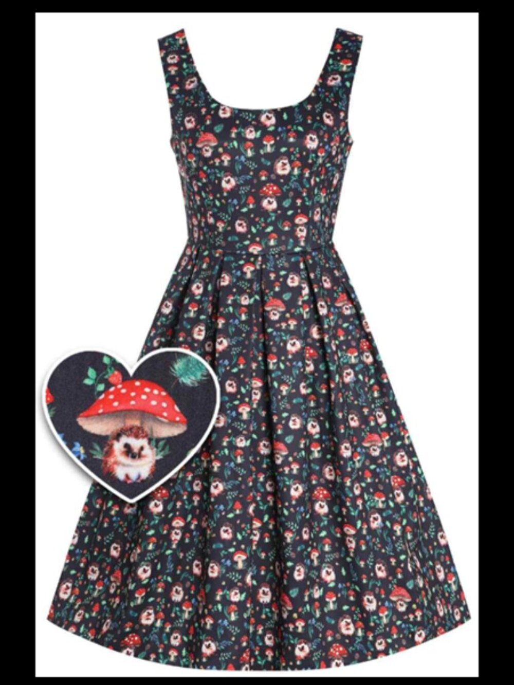 Dolly & Dotty Plus Size Hedgehog And Mushrooms Fit-and-Flare Dress